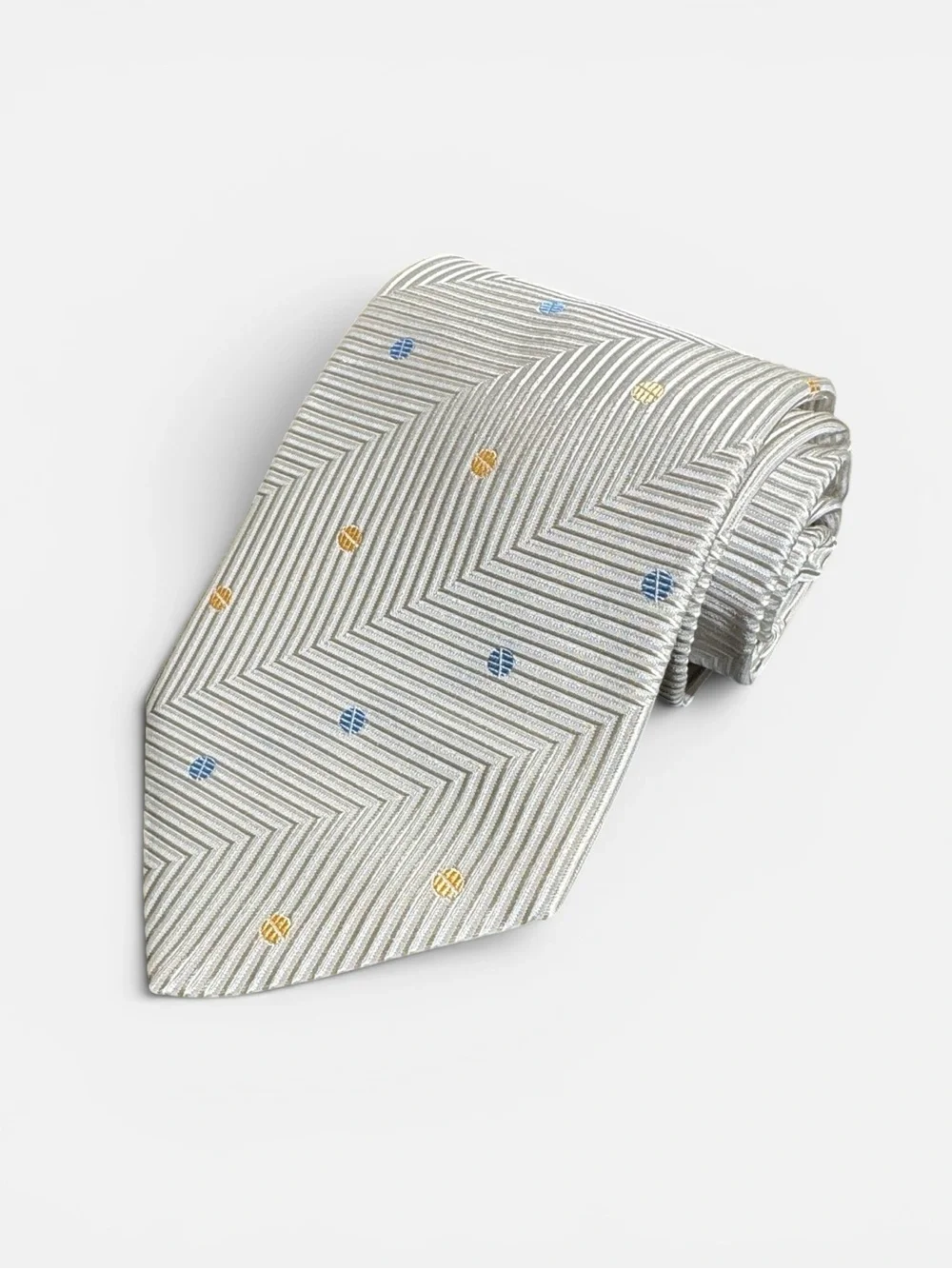 Pal Zileri mens silver stripe dotted jacquard 100% silk luxury neck tie EUC